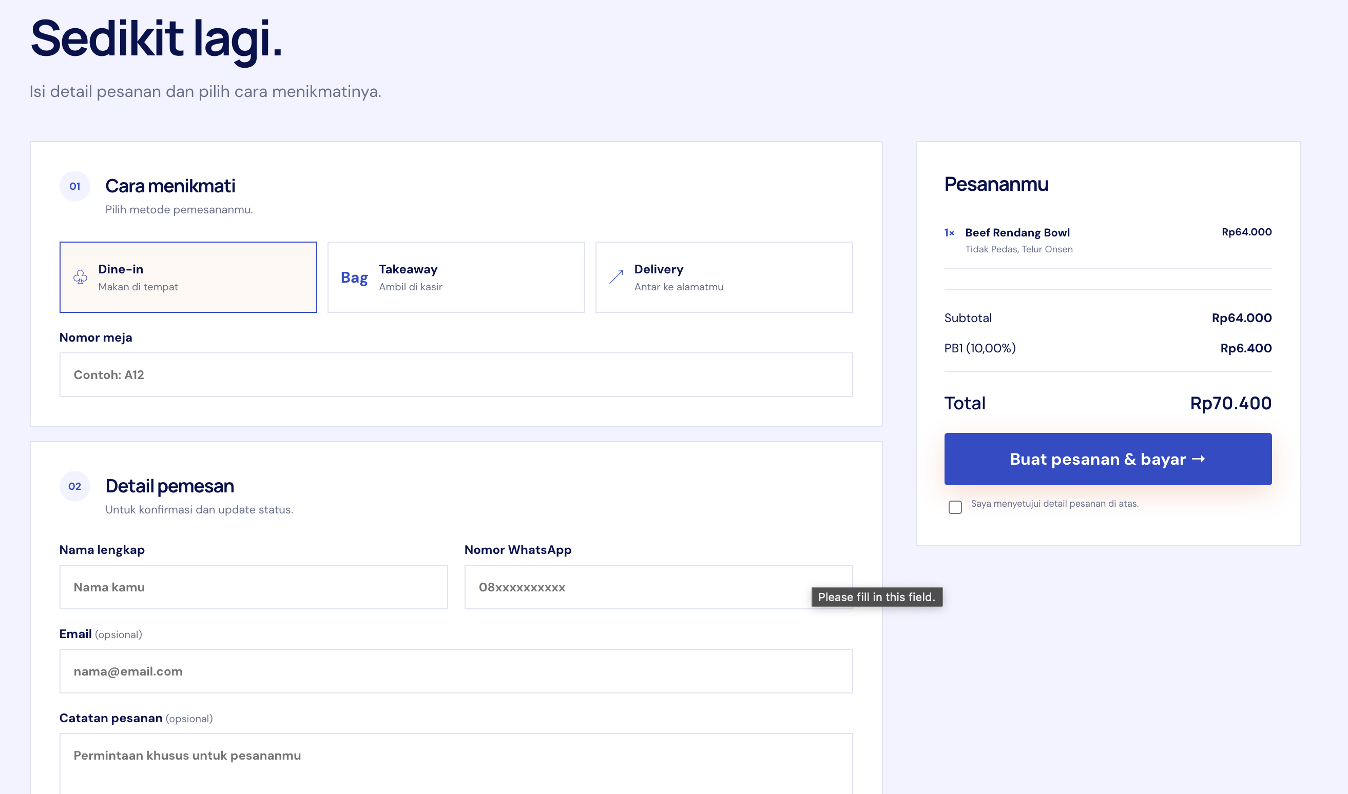 Checkout Produk — SIM Resto by Meya Labs