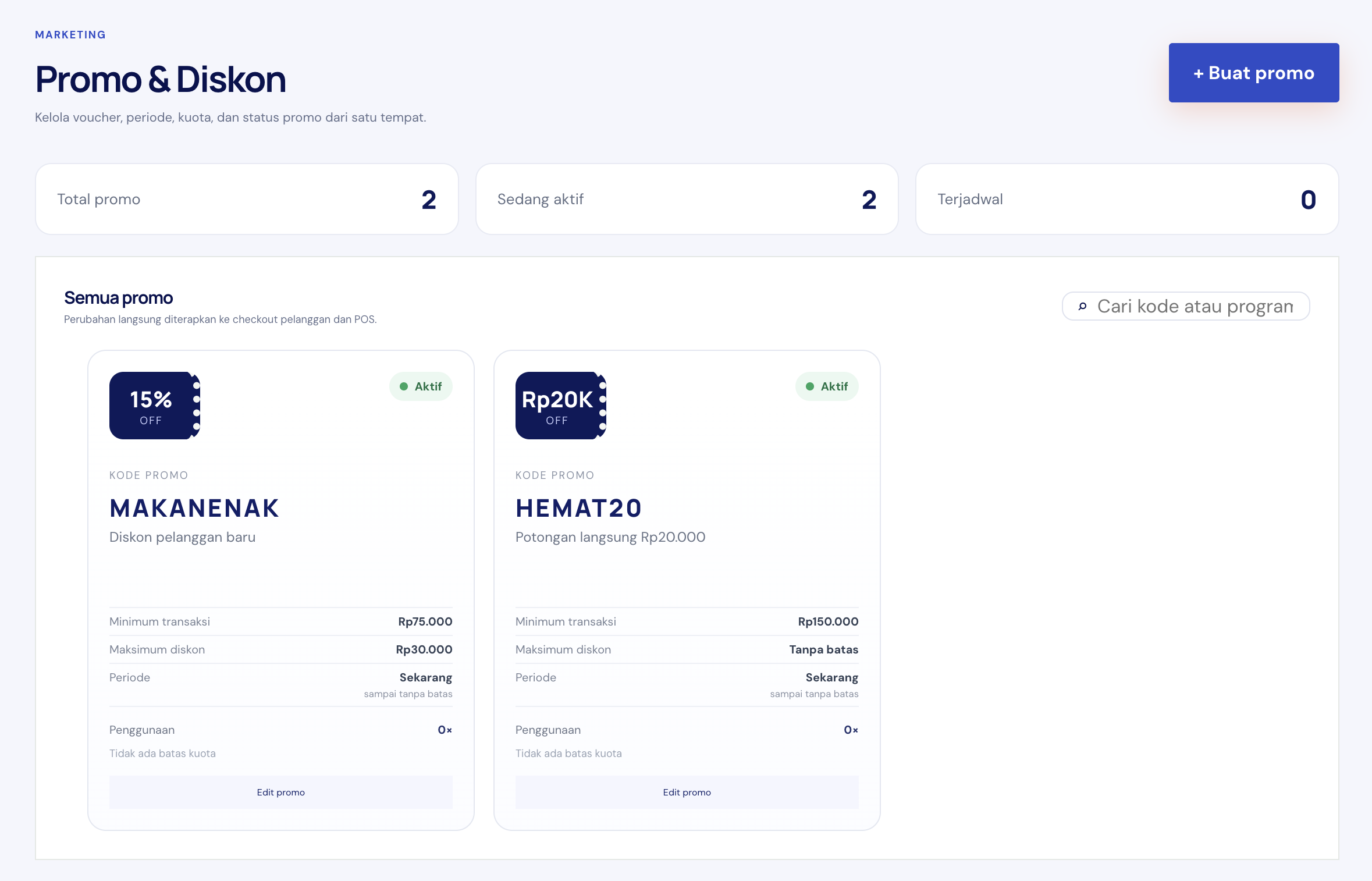 Promo & Diskon — SIM Resto by Meya Labs